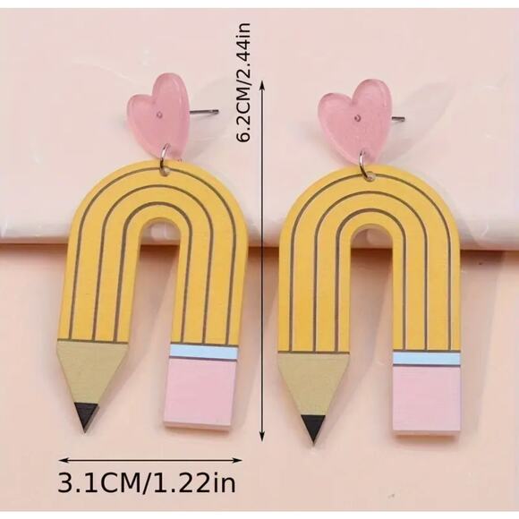 1 Pair, Cute Pencil Design Drop Earrings, Teacher Gift Ideas. NWT - Picture 2 of 4